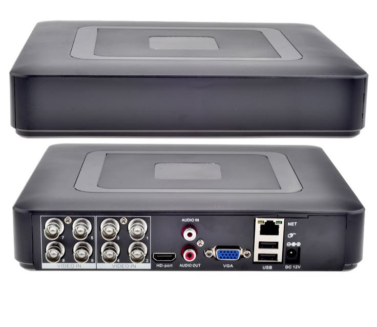 HD H.265 DVR and NVR video recorder for CCTV security systems with remote viewing, multi-channel recording, and large storage support.